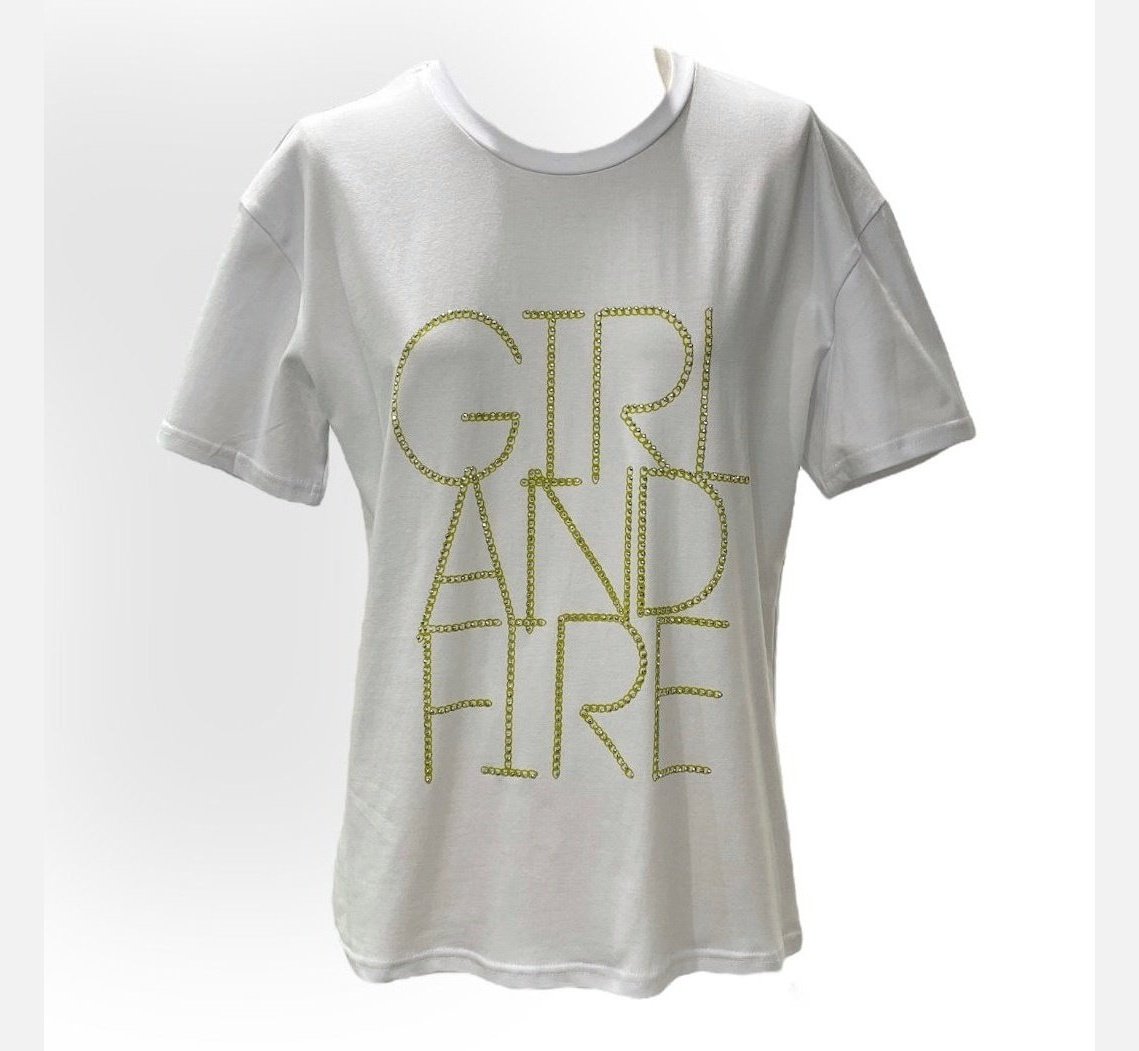 T-Shirt con Stampa Girl and Fire