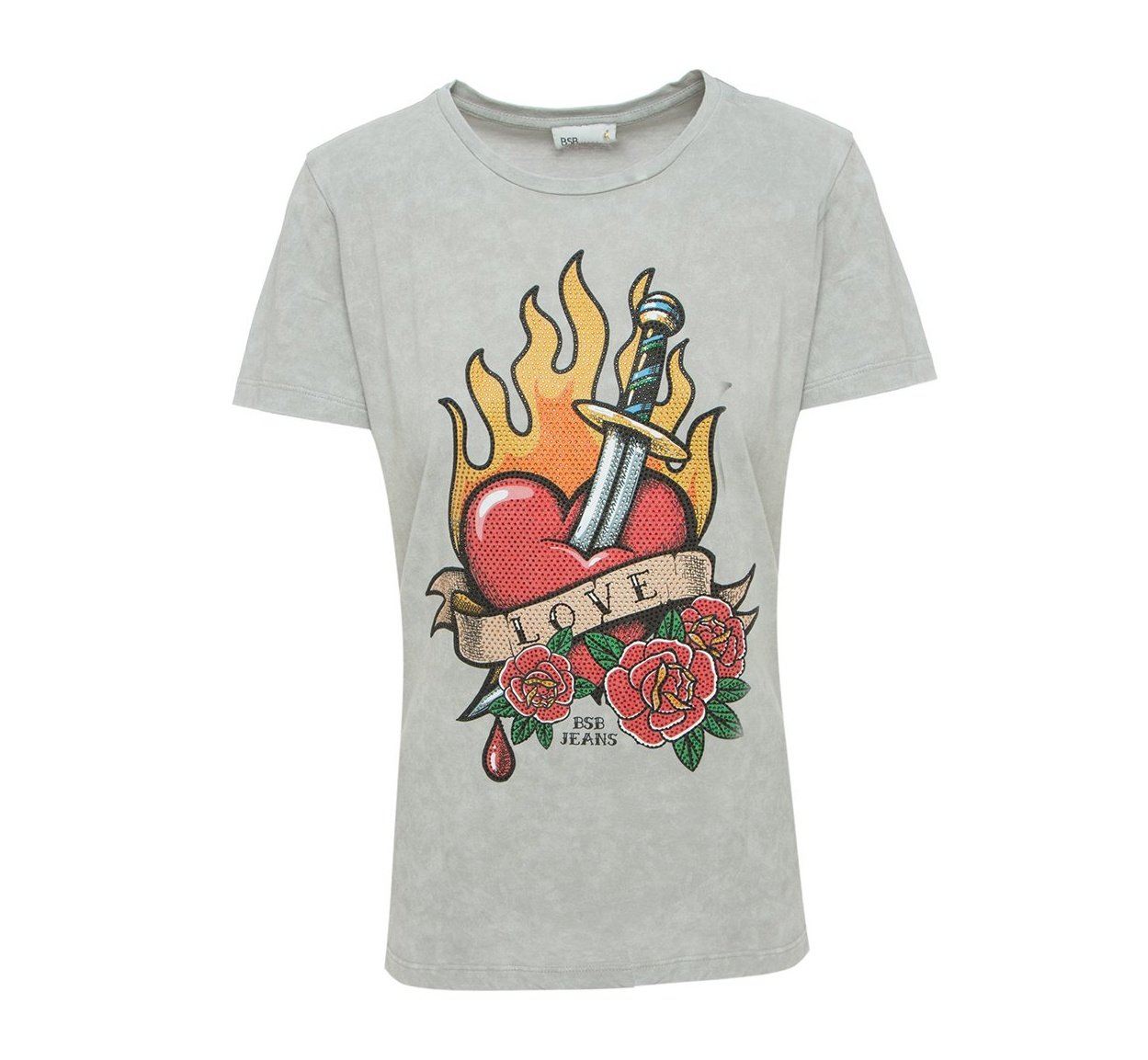 T-Shirt Stampa a Cuore e Strass Bsb