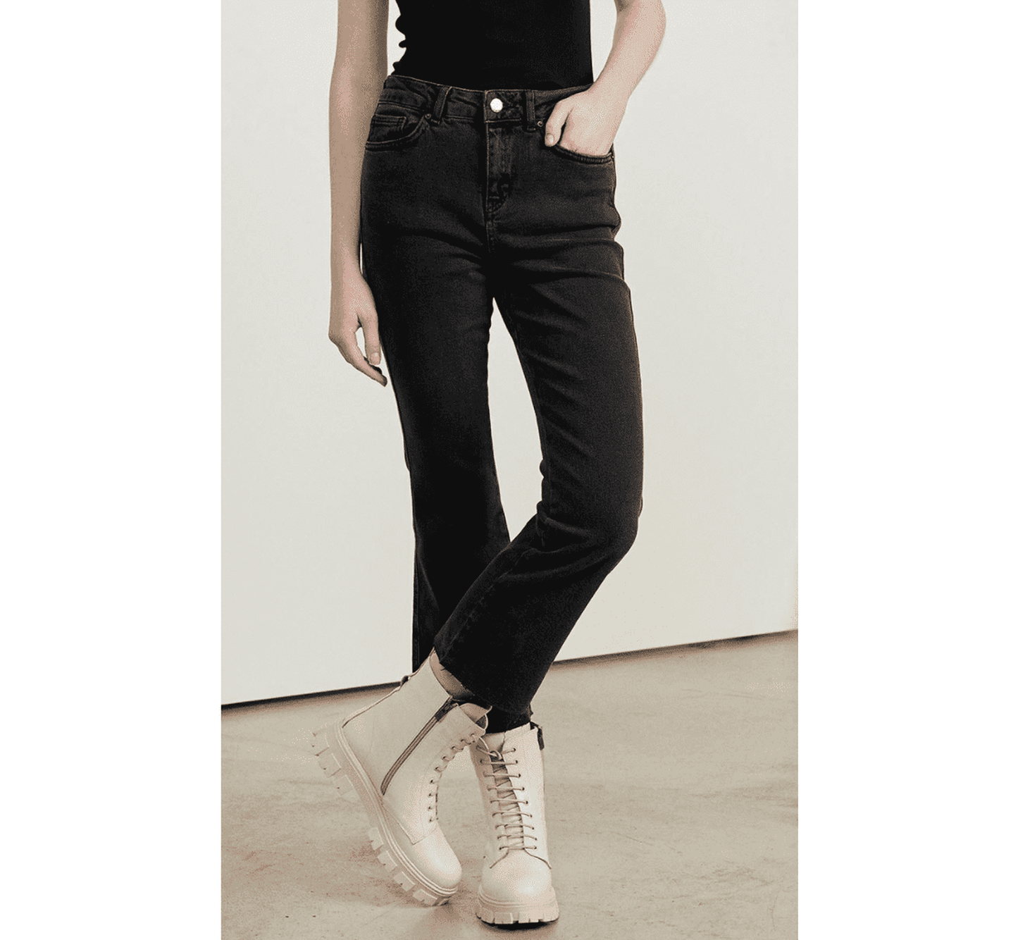 Jeans Cropped Flare Nero